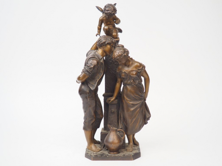 Charles-Georges FERVILLE-SUAN "A la fontaine" Groupe en bronze à patin