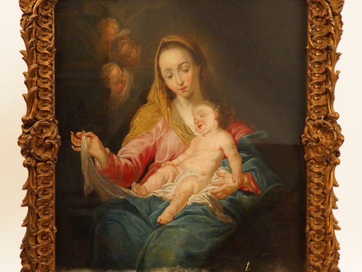 Ecole vénitienne vers 1700  « Vierge à l’Enfant entourée d’anges » Hui