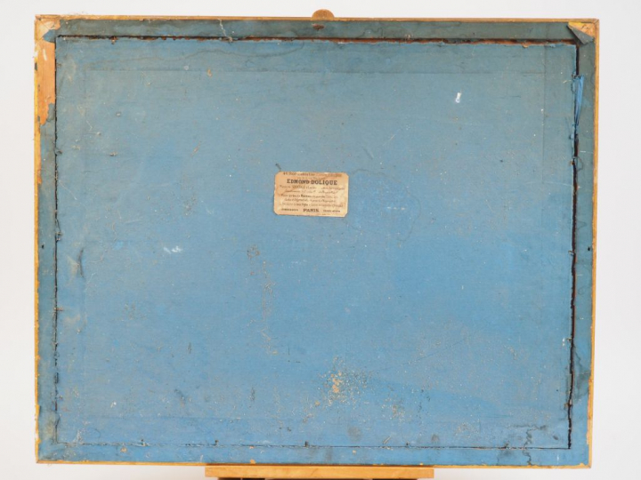 A. DONZEL « Pêcheur au bord de la rivière ». Dessin au fusain.  Signé 