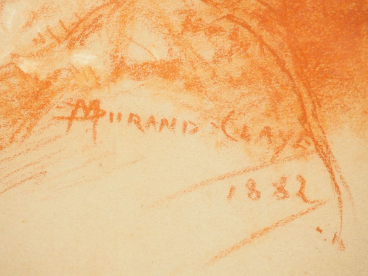 	M. DURAND CLAYE. « Portrait de jeune femme de profil » Dessin à la sa