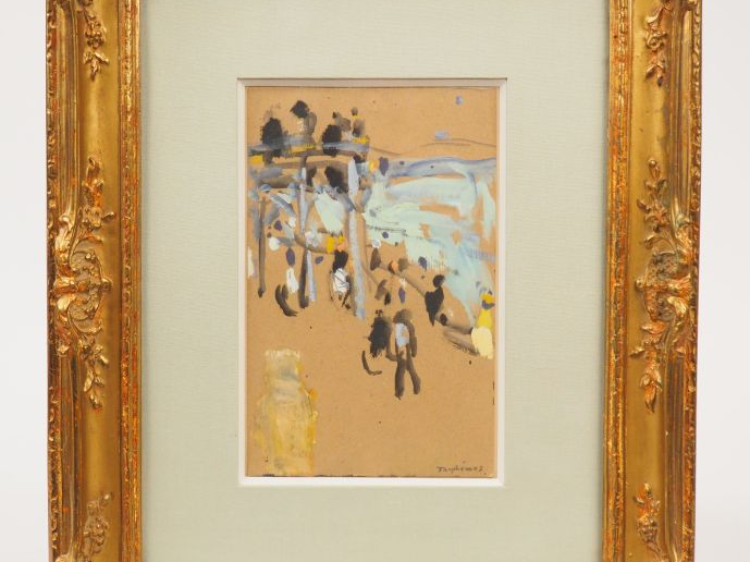 Jacques TRUPHÉMUS  "La passerelle" Gouache sur papier.  Signée en bas 