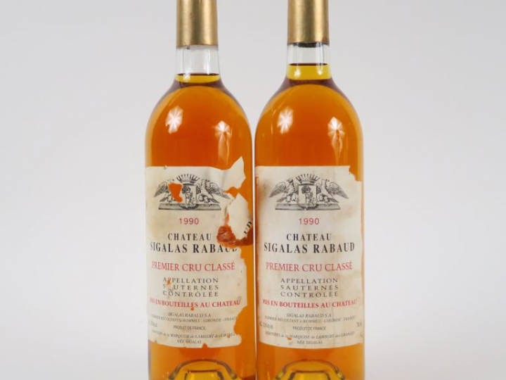 2 BOUTEILLES CHÂTEAU SIGALAS RABAUD 1er CC SAUTERNES - 1990 - BG/ELA