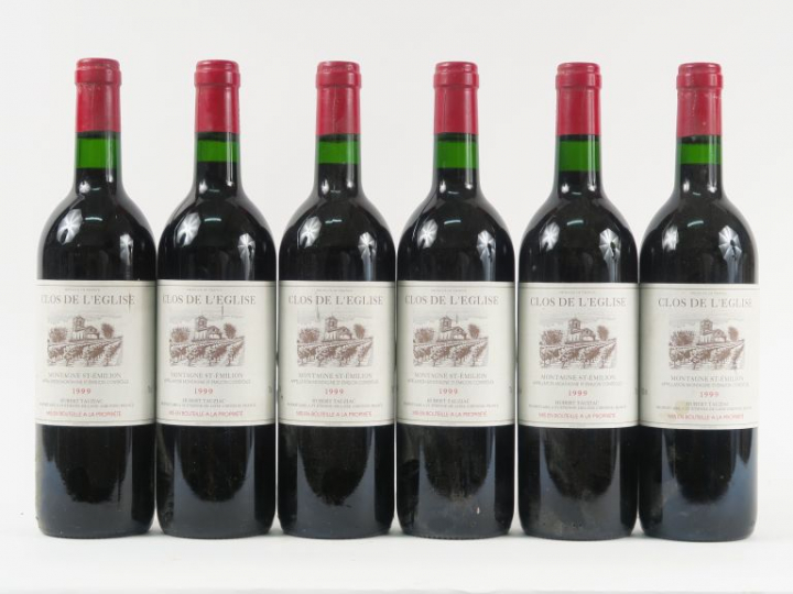6 BOUTEILLES CLOS DE L'EGLISE H. TAUZIAC MONTAGNE ST EMILION - 1999