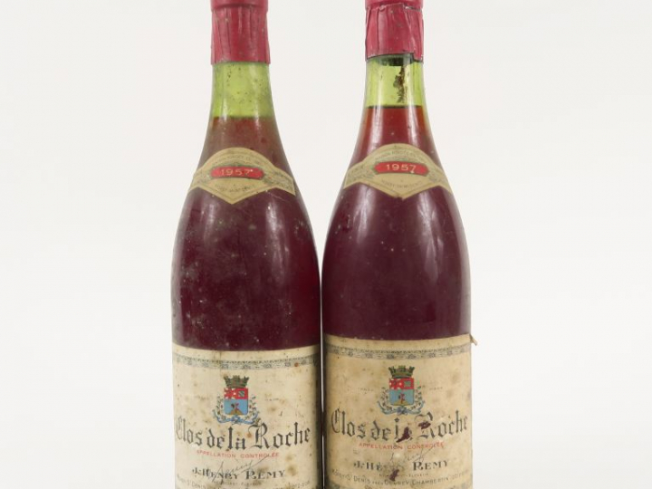 2 BOUTEILLES CLOS DE LA ROCHE J. HENRY REMY - 1957 - 1 à 2,5 CM/1 à 3 