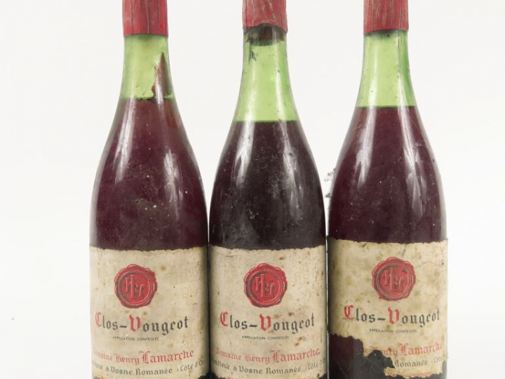 3 BOUTEILLES CLOS VOUGEOT DOMAINE HENRY LAMARCHE - 1959 - 4 CM/5 CM/5,
