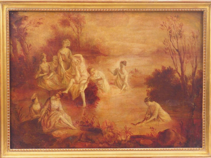 	Ecole française début XIXème. 'Nymphes au bain' et 'La lecture du bil