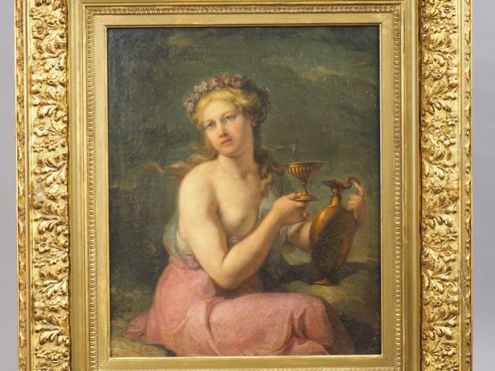 Ecole française début XIXème. 'Portrait de jeune femme à l'antique'. H