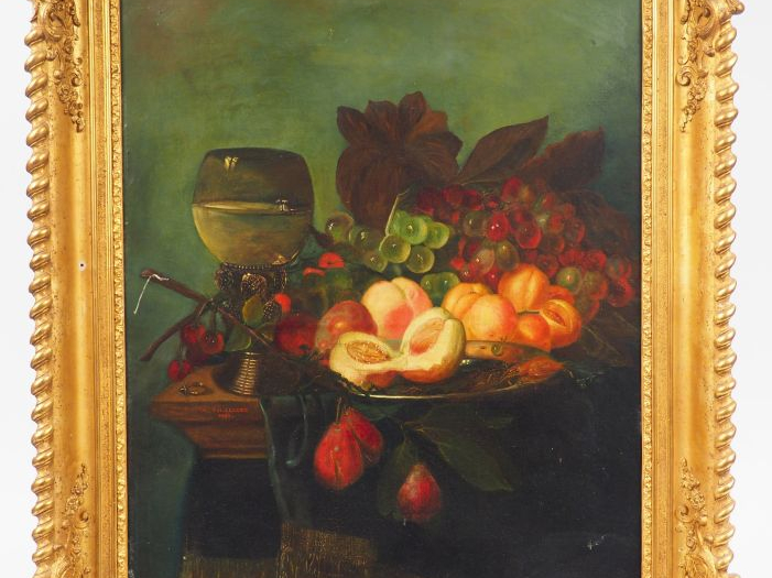 Ecole française XIXème. 'Nature morte aux fruits'. Huile sur toile. Di