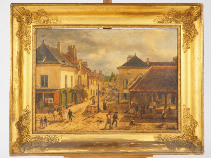 Giuseppe CANELLA  "Route de Rocquemont à Luzarches". (les halles et le