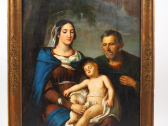 Vente aux enchères CAZABON. 'La Sainte Famille'. Huile sur toile, signée en bas à gauche.