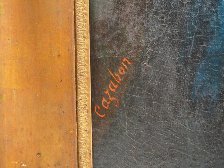 CAZABON. 'La Sainte Famille'. Huile sur toile, signée en bas à gauche.