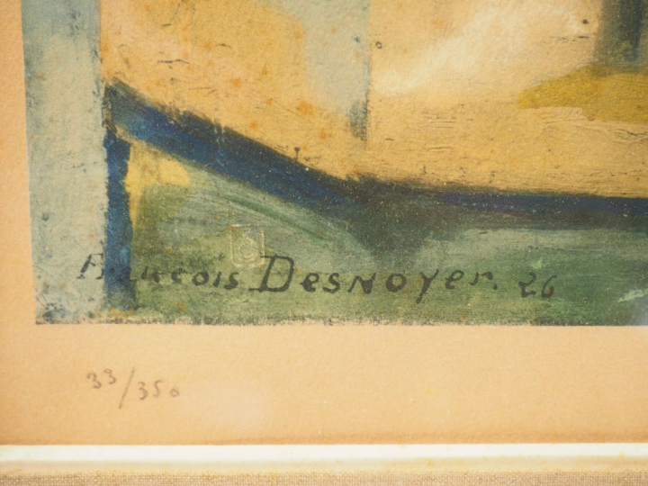 François DESNOYER. 'Vue d'Albi'. Lithographie en couleurs, signée en b