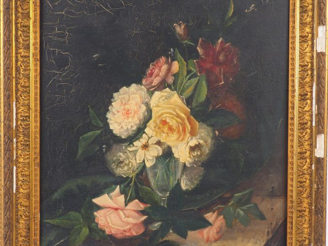 L. ESTRIGOS. 'Nature morte au bouquet de fleurs'. Huile sur toile, sig