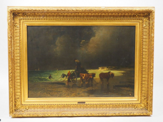 Vente aux enchères Jules HEREAU. 'Les varechs'. Huile sur toile, signée en bas à droite. 