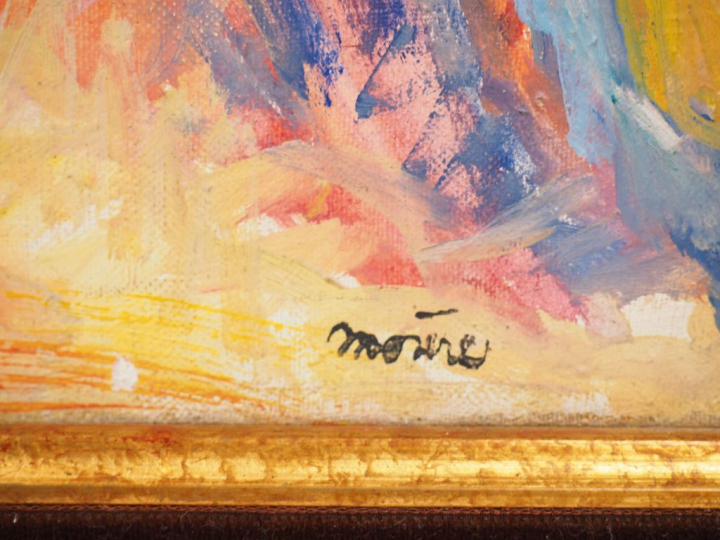 René MORERE. "Personnages" Huile sur toile, signée en bas à droite. Po