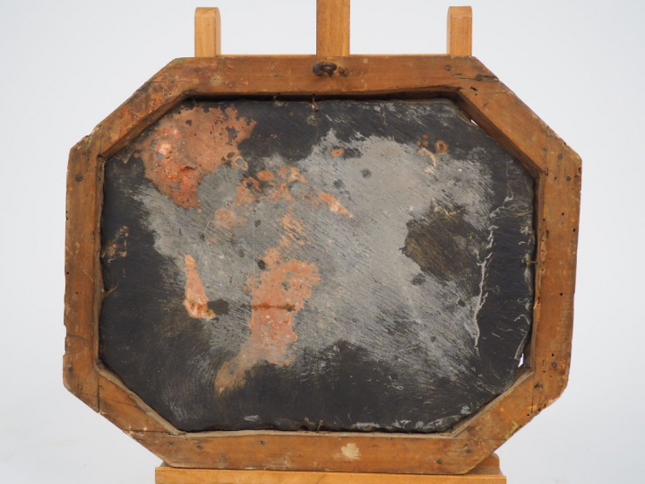 Ecole française XVIIème  "Scène religieuse"  Peinture sur ardoise 30 x