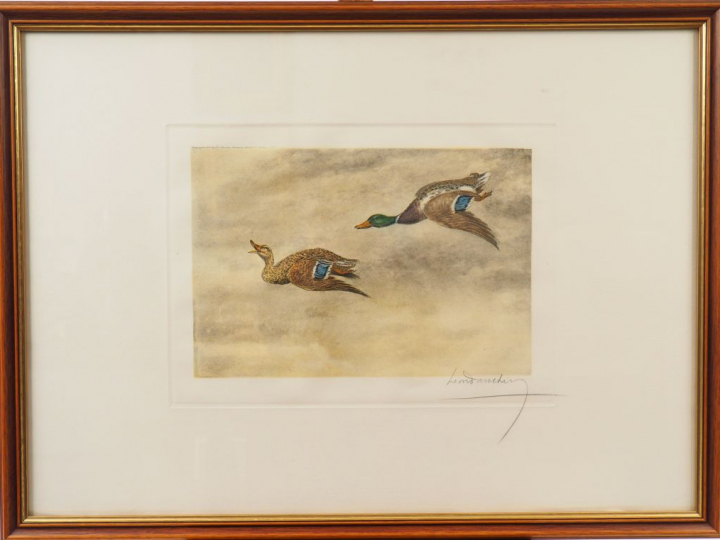 Léon DANCHIN "Vol de canards" et "Chien de chasse" Deux différentes gr