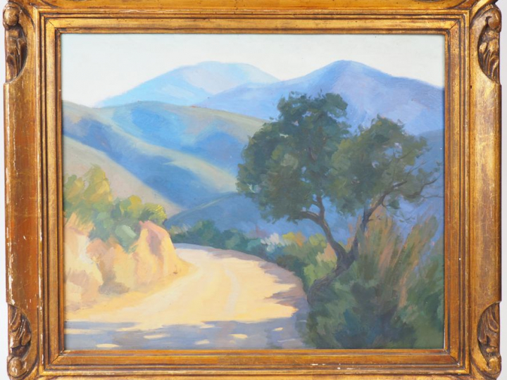 LOUIS SUIRE (?) "Montagnes du Pays Basque" Gouache sur panneau. Signée