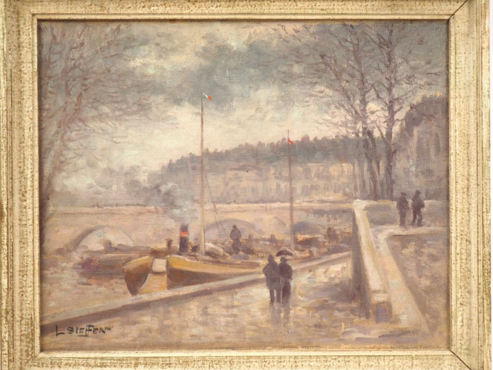 L. STEFFEN  "Paris, le long de la Seine" Huile sur toile. Signée en ba