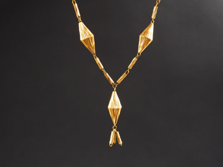 Sautoir en or jaune, à décor de maillons losangiques dont un en pendel