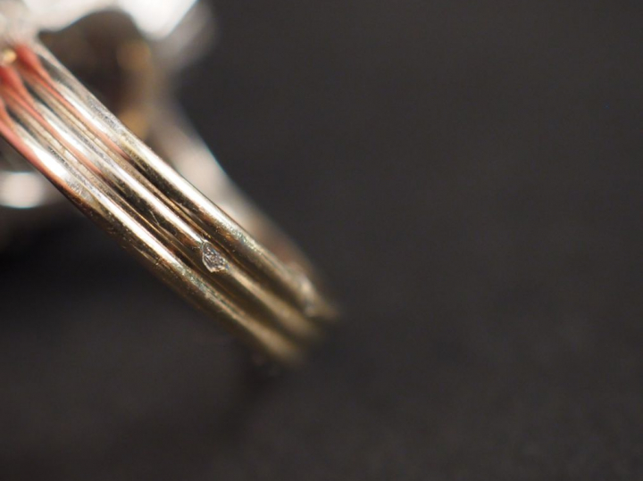 Bague en or blanc en forme de fleur, ornée en son centre d'un saphir e