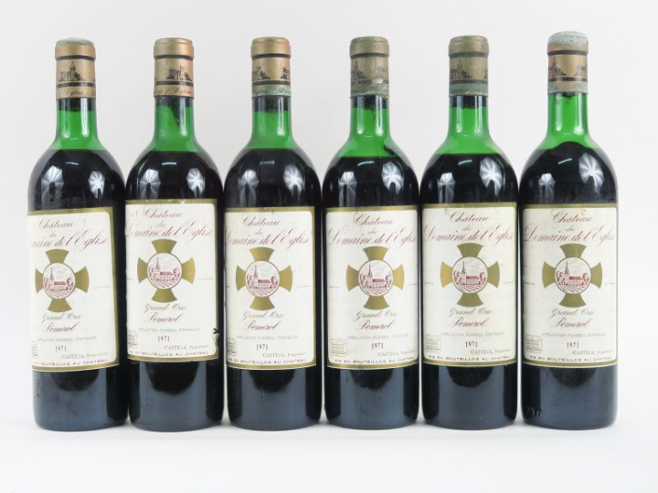 6 BOUTEILLES CHÂTEAU DOMAINE DE L'ÉGLISE POMEROL - 1971 - 2 HEP/2 HEP-
