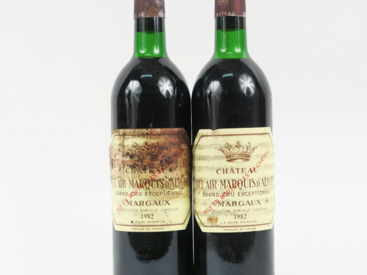 2 BOUTEILLES CHÂTEAU BEL AIR MARQUIS D'ALIGRE MARGAUX - 1982 - LB/1 ET
