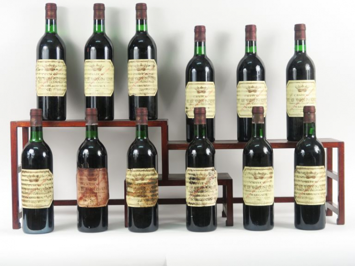 12 BOUTEILLES CHÂTEAU BEL AIR MARQUIS D'ALIGRE MARGAUX - 1982 - 10 BG/