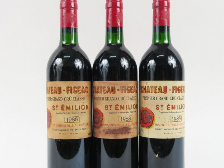 3 BOUTEILLES CHÂTEAU FIGEAC 1er GCC ST EMILION - 1988 - BG/ELF