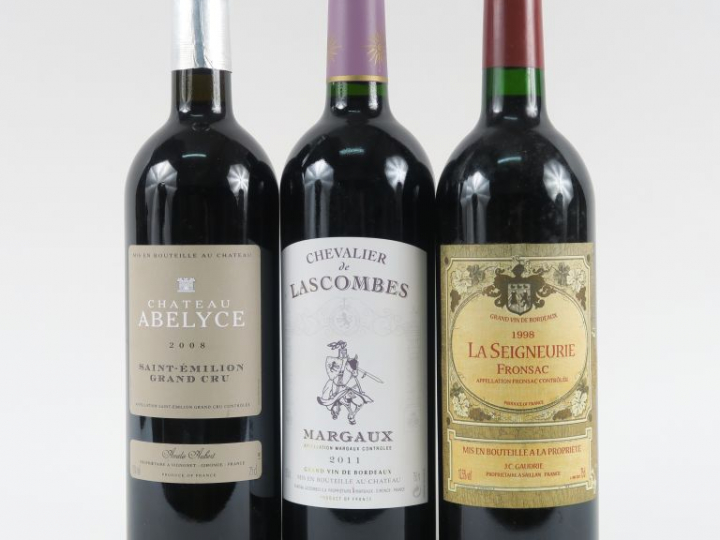 3 BOUTEILLES : 1 CHÂTEAU ABELYCE GC ST ÉMILION 2008 - 1 CHEVALIER DE L