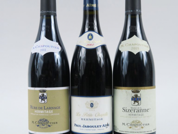 3 BOUTEILLES HERMITAGE : 1 'LA PETITE CHAPELLE' P. JABOULET 2007 - 1 '
