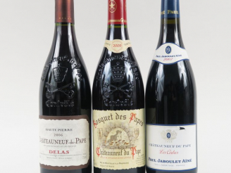 Vente aux enchères 3 BOUTEILLES CHÂTEAUNEUF DU PAPE : 1 'HAUTE PIERRE' DELAS 2006 - 1 BOS