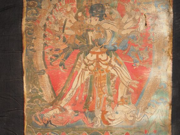 Thangka en polychromie sur toile représentant la divinité tantrique Ch
