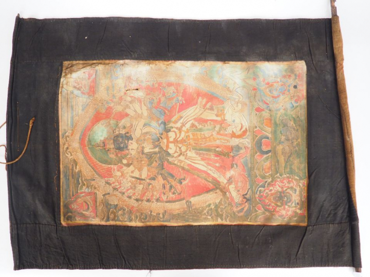 Thangka en polychromie sur toile représentant la divinité tantrique Ch