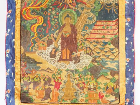 Thangka en polychromie sur toile, représentant le Bouddha Shakyamuni d