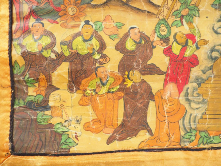 Thangka en polychromie sur toile, représentant le Bouddha Shakyamuni d