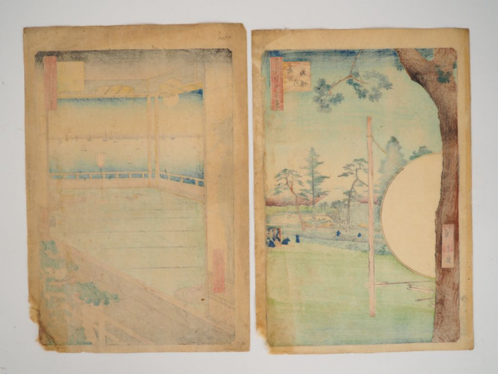 HIROSHIGE (1797-1858) Deux estampes oban tate-e la série des « Cent vu