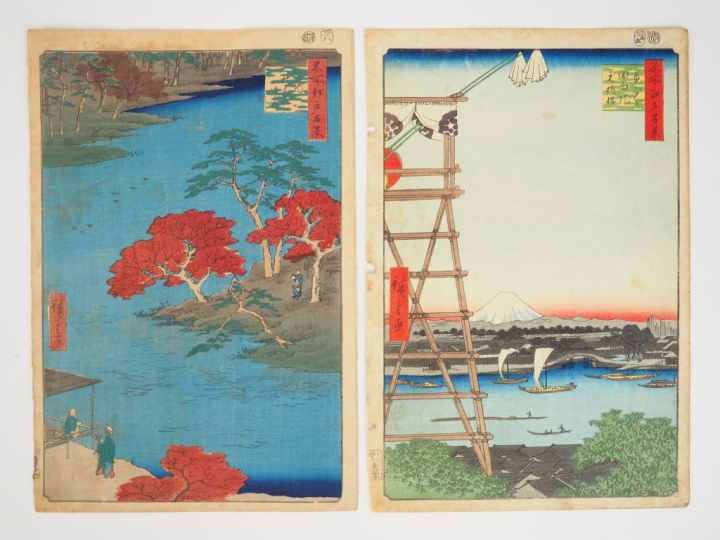 HIROSHIGE (1797-1858) Deux estampes oban tate-e de la série des « Cent