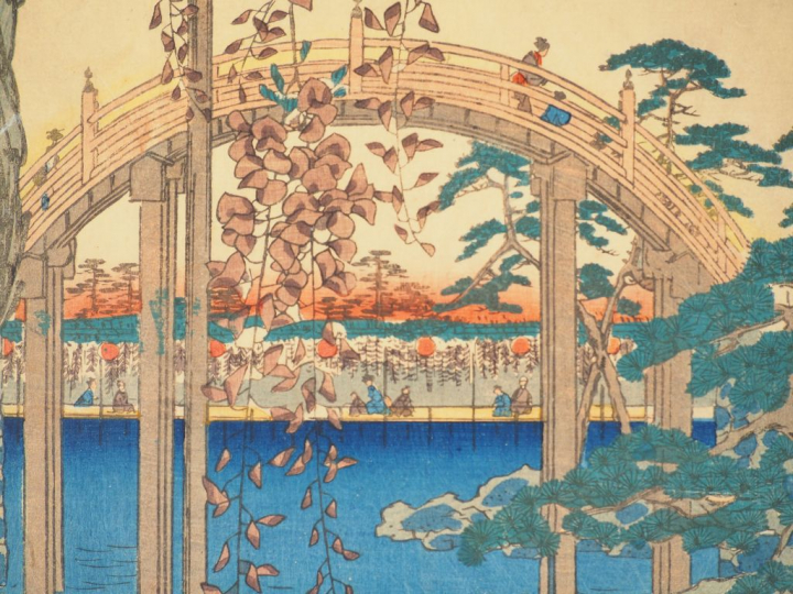 HIROSHIGE (1797-1858) Trois estampes oban tate-e de la série des « Cen