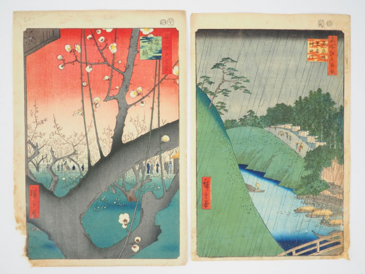 HIROSHIGE (1797-1858) Deux estampes oban tate-e de la série des « Cent