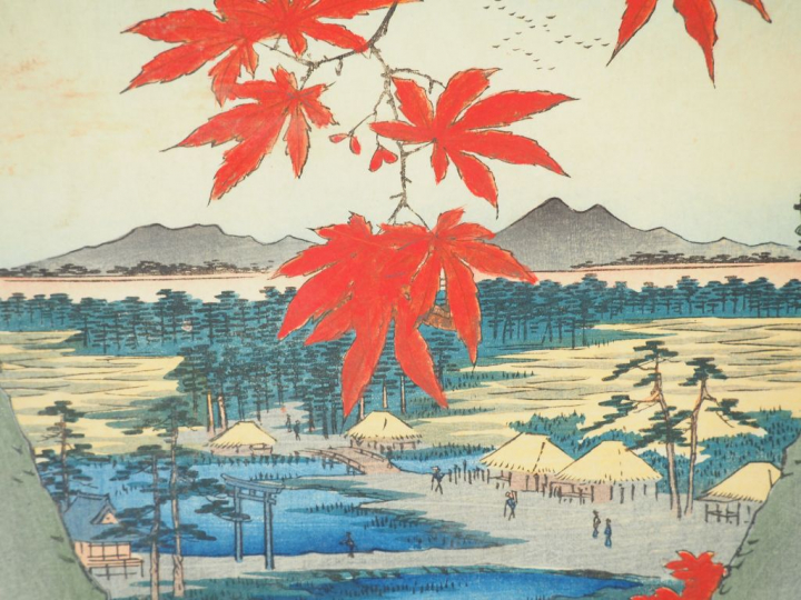 HIROSHIGE (1797-1858) Trois estampes oban tate-e de la série des « Cen