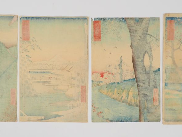 HIROSHIGE (1797-1858) Quatre estampes oban tate-e de la série des « Tr