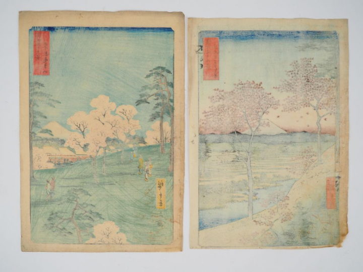 HIROSHIGE (1797-1858) Deux estampes oban tate-e de la série des « Tren