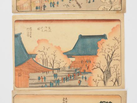 KUNIYOSHI (1797-1861)   Trois estampes oban yoko-e, vues de temples et