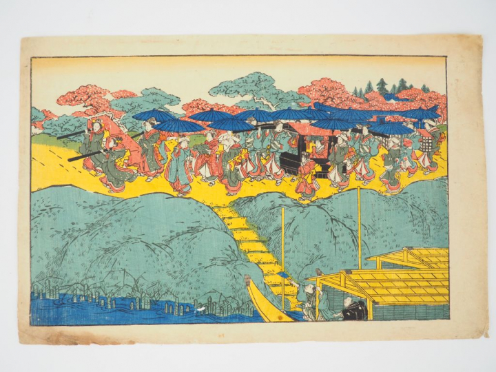 KUNIYOSHI (1797-1861)   Trois estampes oban yoko-e, vues de temples et