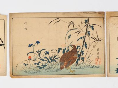KEISAI (1761-1824)  Deux estampes oban yoko-e d’oiseaux et fleurs.  On