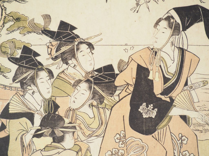 UTAMARO (1753-1806) Estampe oban tate-e, partie de triptyque, groupe d