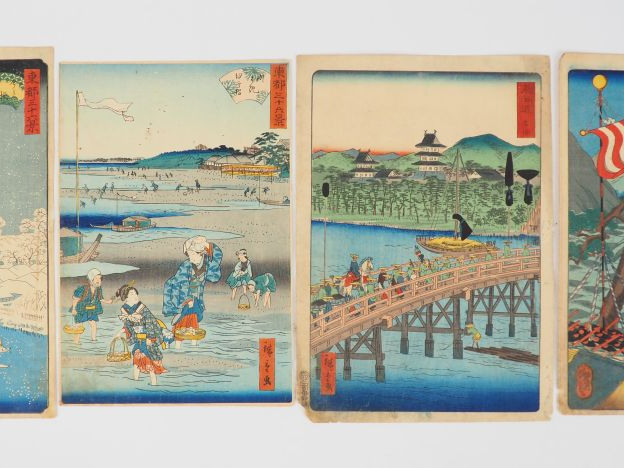 Ensemble de quatre estampes, dont : - HIROSHIGE II, trois oban tate-e,