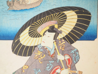 Vente aux enchères HIROSHIGE (1797-1858) et TOYOKUNI III (1786-1865)  Cinq estampes de la
