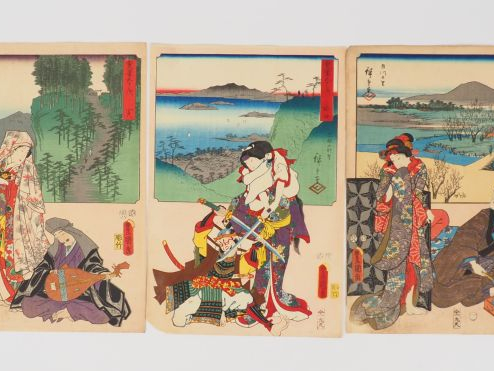 HIROSHIGE (1797-1858) et TOYOKUNI III (1786-1865)  Cinq estampes de la